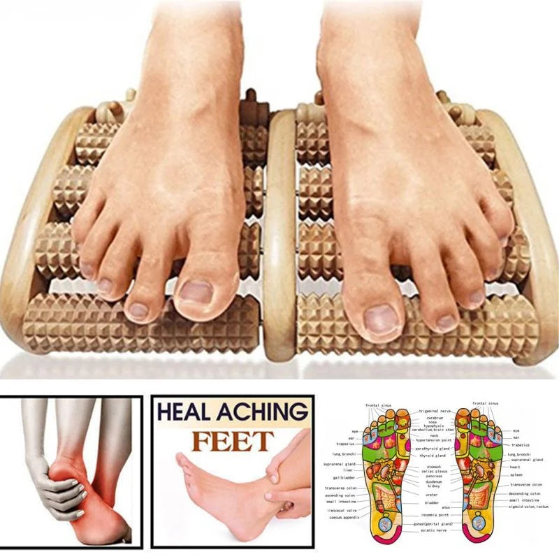 Wooden Dual Foot Massager Roller | Acupressure & Reflexology Therapy Tool