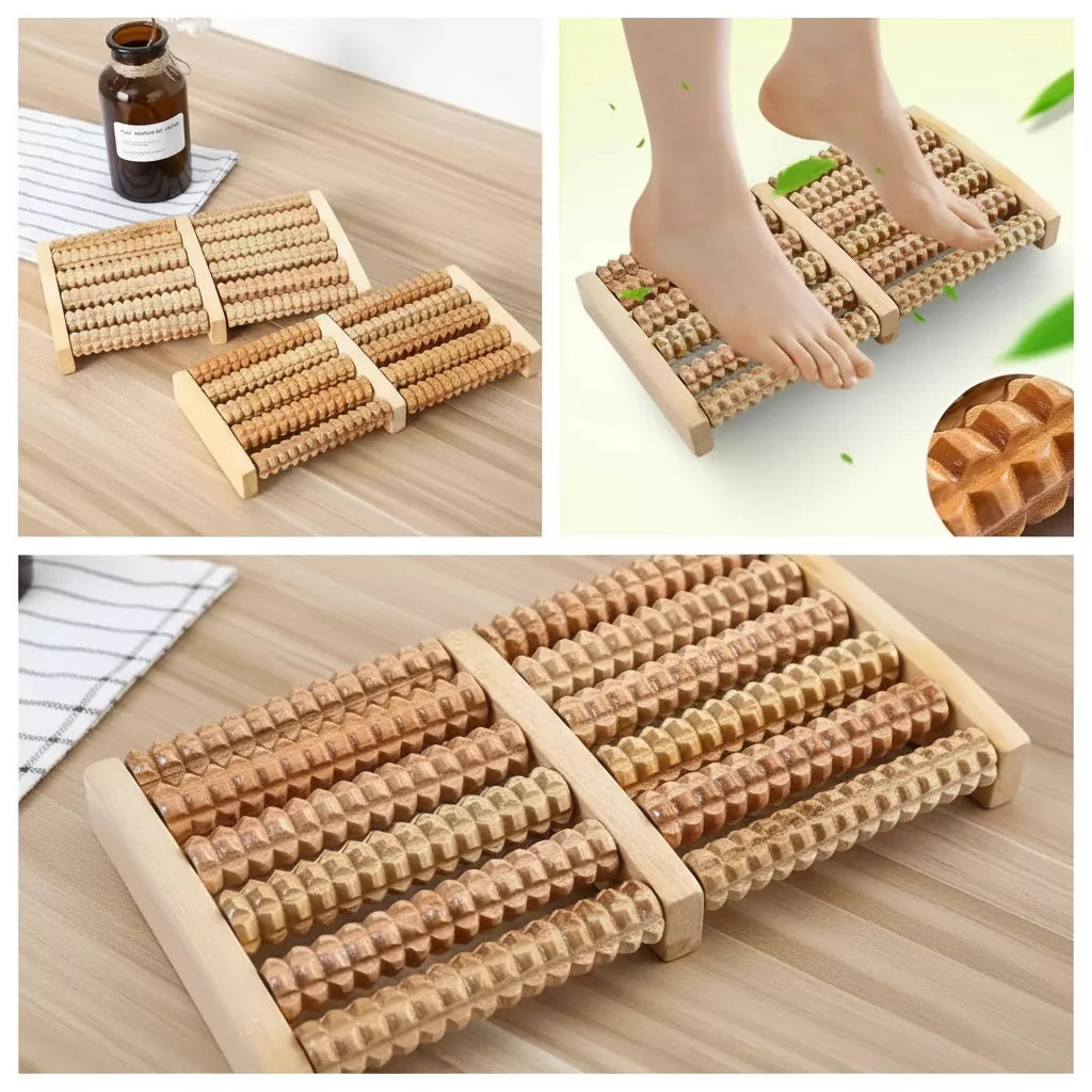 Wooden Dual Foot Massager Roller | Acupressure & Reflexology Therapy Tool